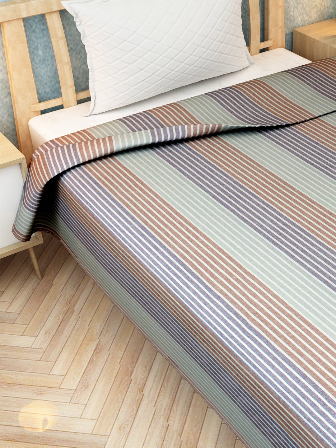 Chaddar Summer Stripes Light Purple & Brown Single Cotton Bedsheet Soft & Light by Athom Living - Athom Living