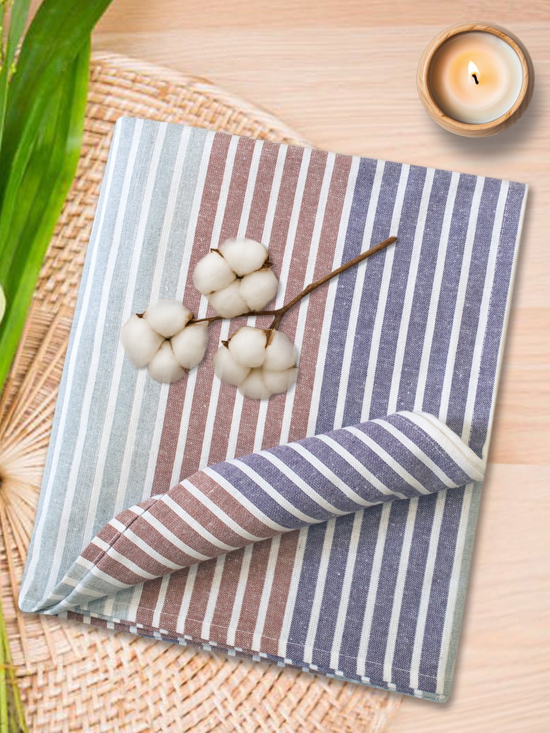 Chaddar Summer Stripes Light Purple & Brown Single Cotton Bedsheet Soft & Light by Athom Living - Athom Living