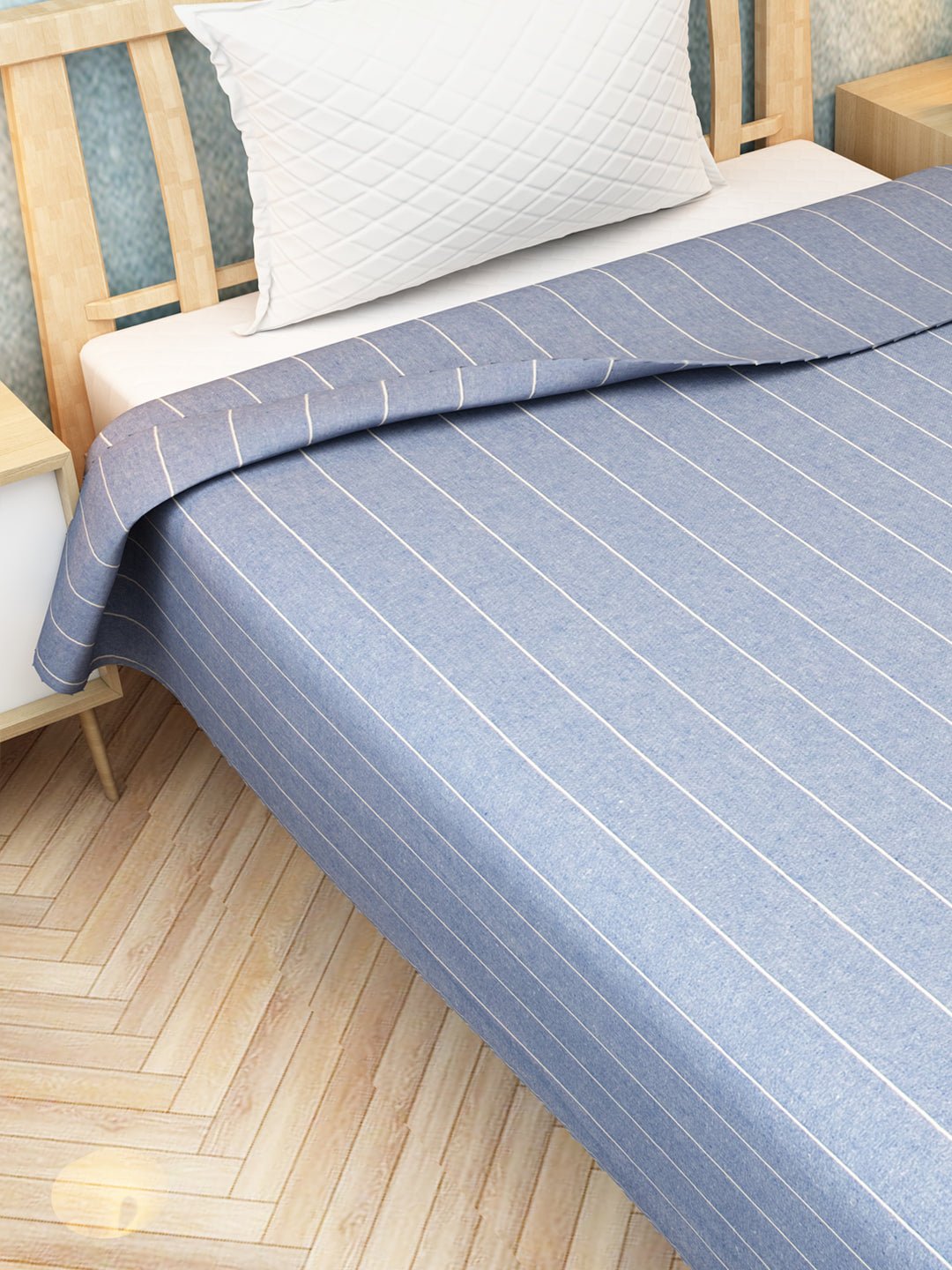 Chaddar Summer Stripes Light Sky Blue Single Cotton Bedsheet Soft & Light by Athom Living - Athom Living