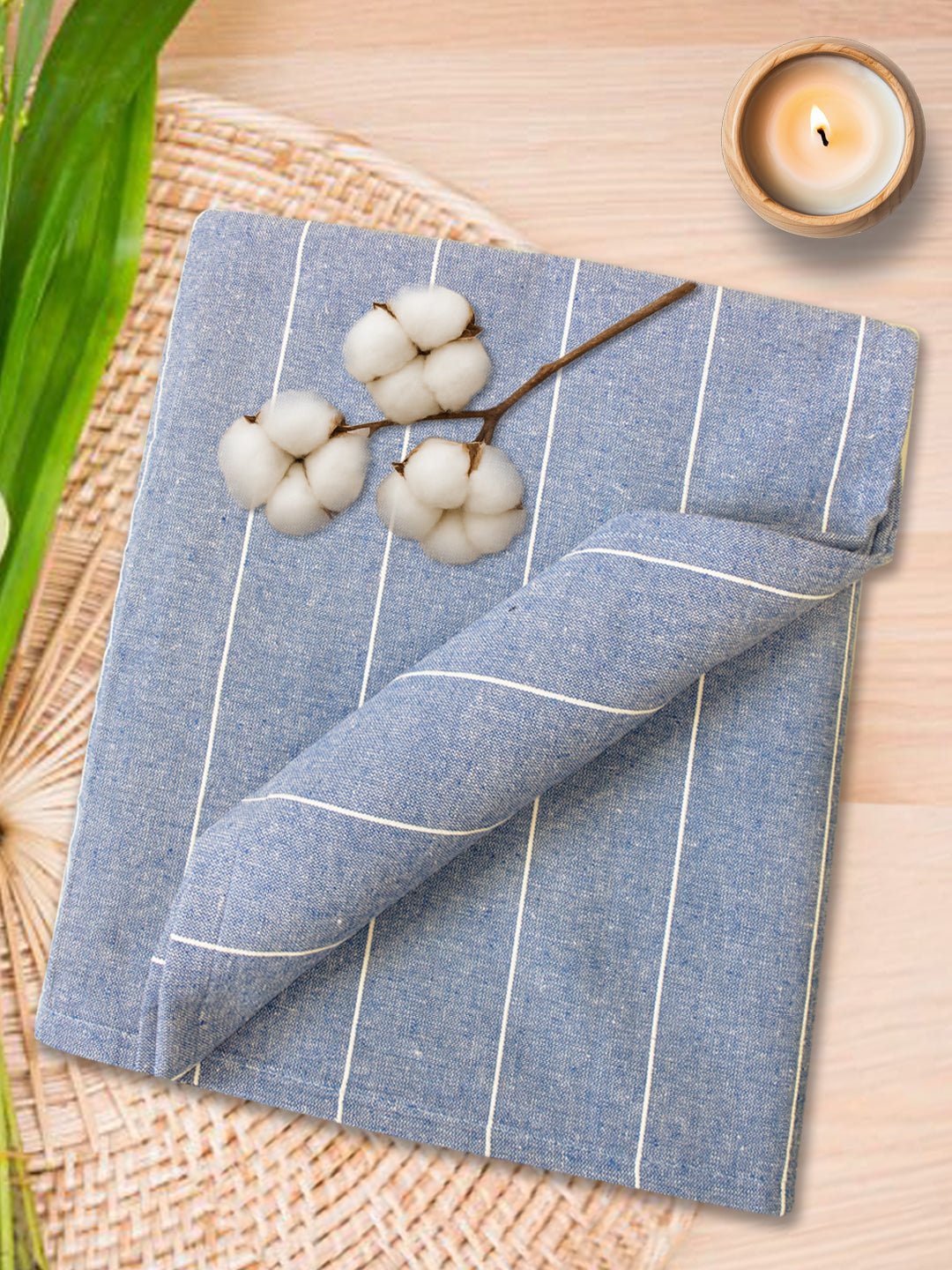 Chaddar Summer Stripes Light Sky Blue Single Cotton Bedsheet Soft & Light by Athom Living - Athom Living