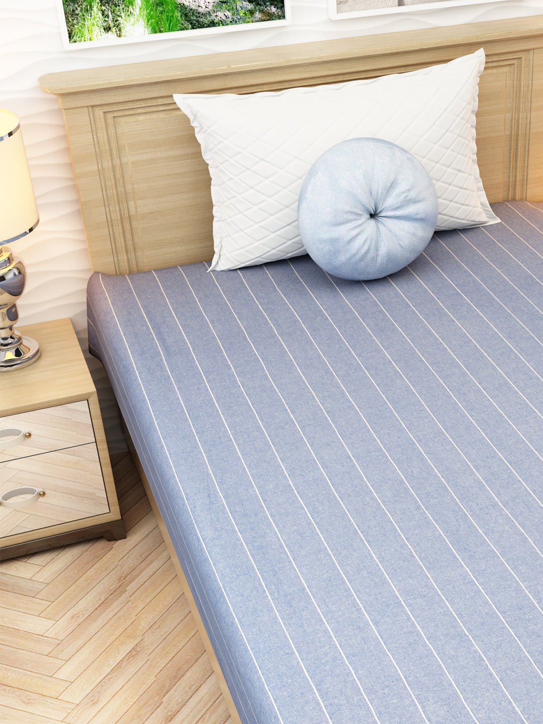 Chaddar Summer Stripes Light Sky Blue Single Cotton Bedsheet Soft & Light by Athom Living - Athom Living