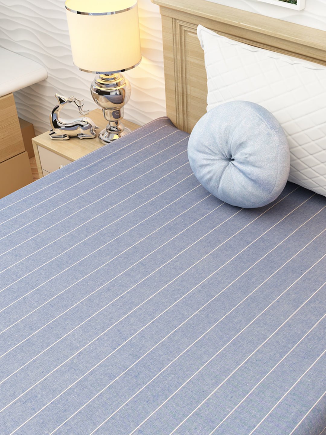 Chaddar Summer Stripes Light Sky Blue Single Cotton Bedsheet Soft & Light by Athom Living - Athom Living