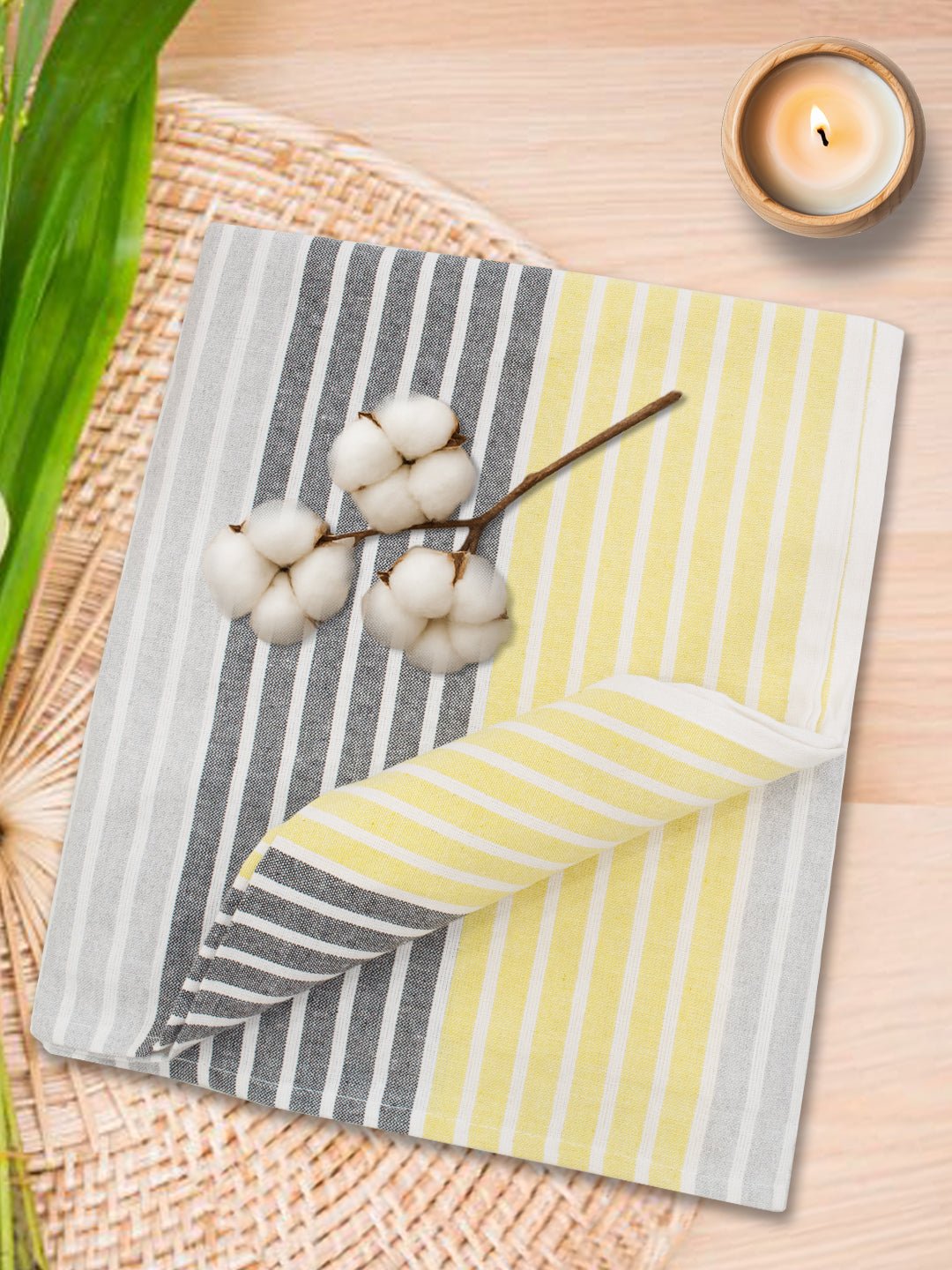 Chaddar Summer Stripes Light Yellow & Grey Single Cotton Bedsheet Soft & Light by Athom Living - Athom Living