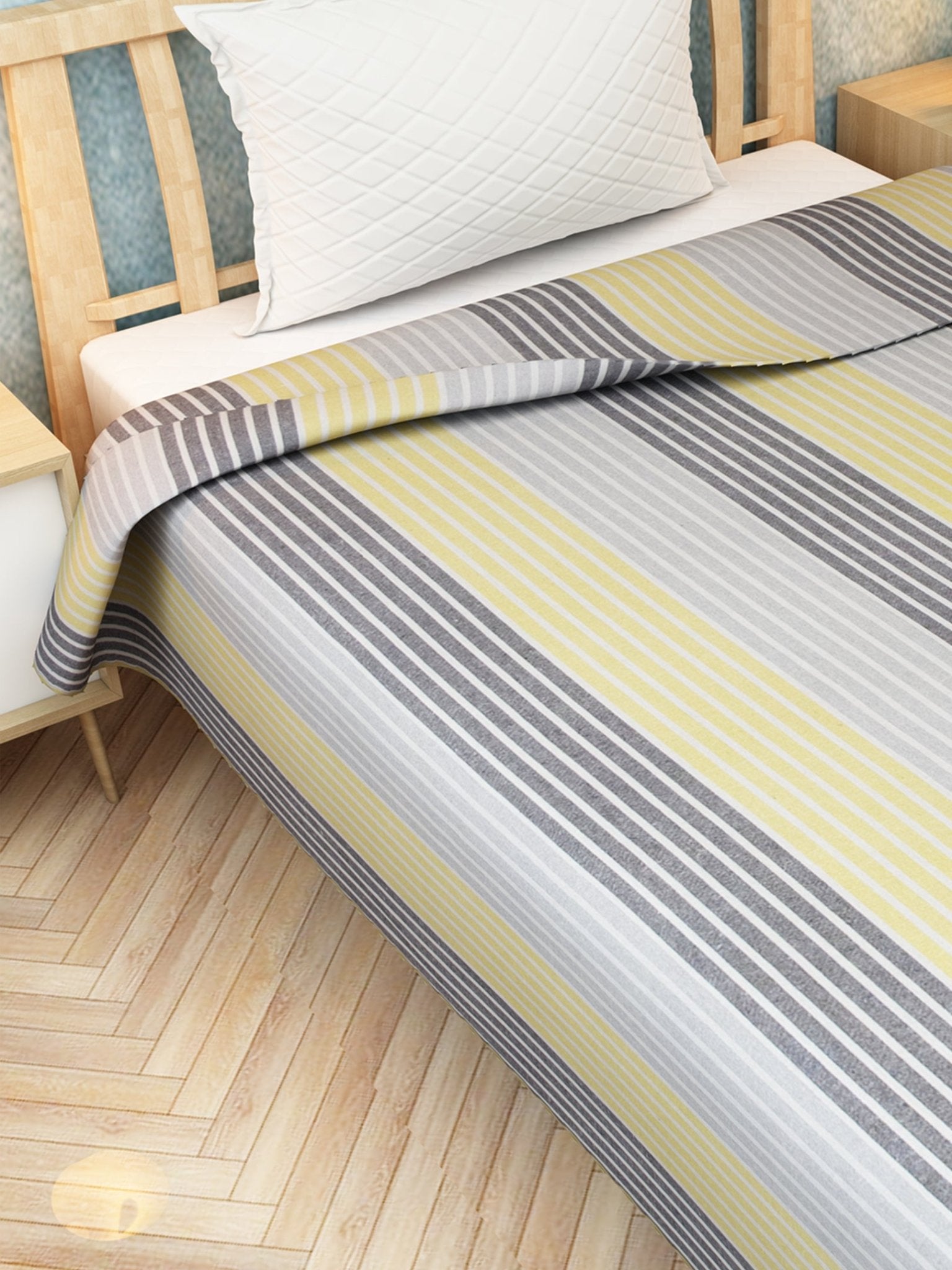 Chaddar Summer Stripes Light Yellow & Grey Single Cotton Bedsheet Soft & Light by Athom Living - Athom Living