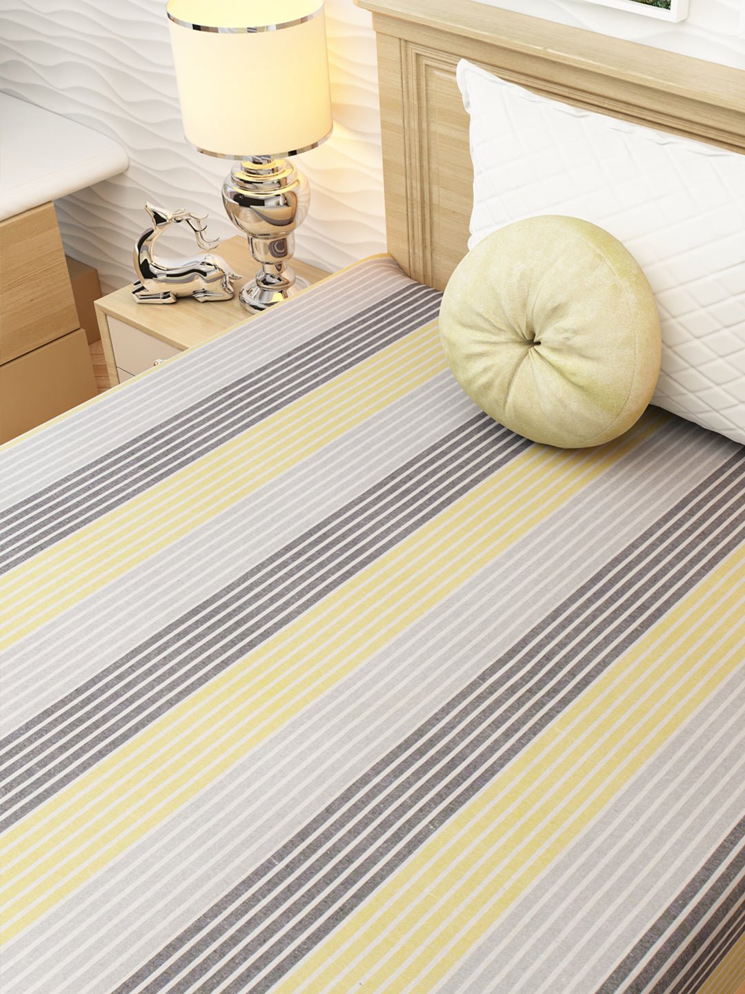 Chaddar Summer Stripes Light Yellow & Grey Single Cotton Bedsheet Soft & Light by Athom Living - Athom Living