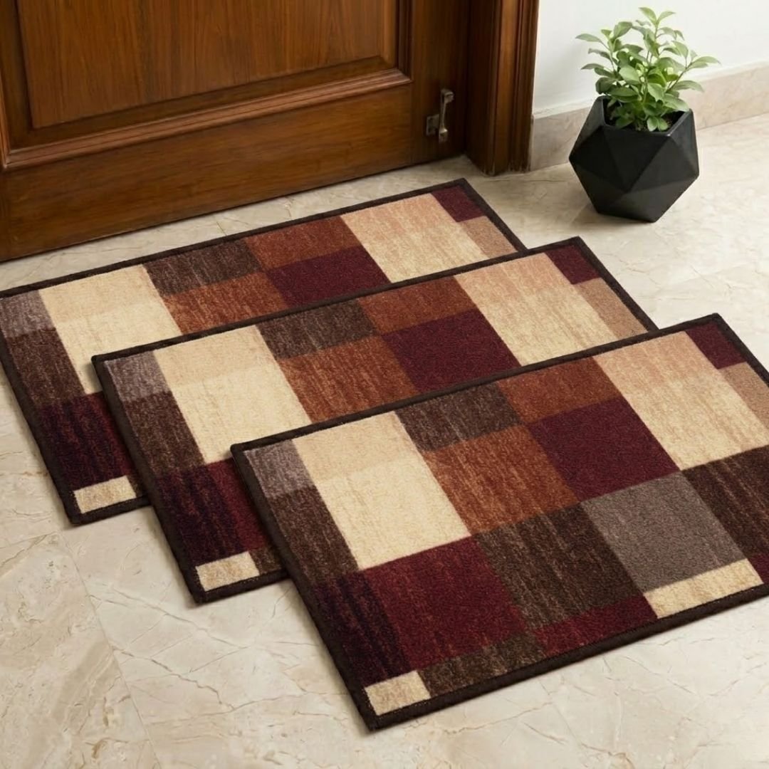 Checkmat Premium Anti Slip Printed Door Mat Pack of 3 by Athom Living - Athom Living