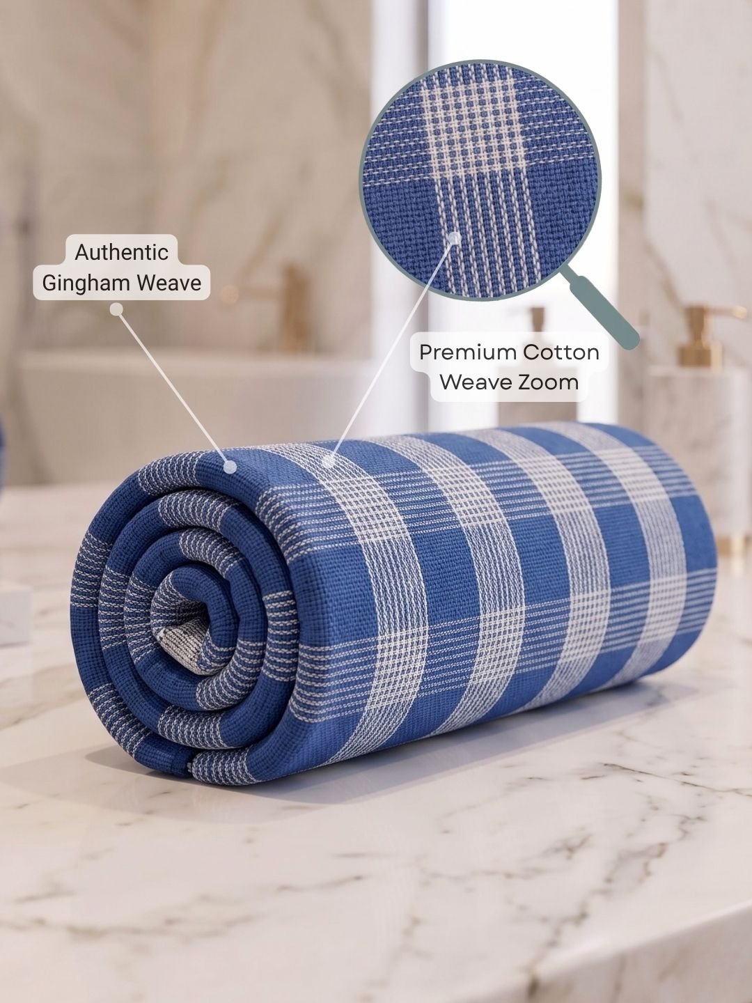 Checks Bath Towel for Men & Women Blue -By Athom Living - Athom Living