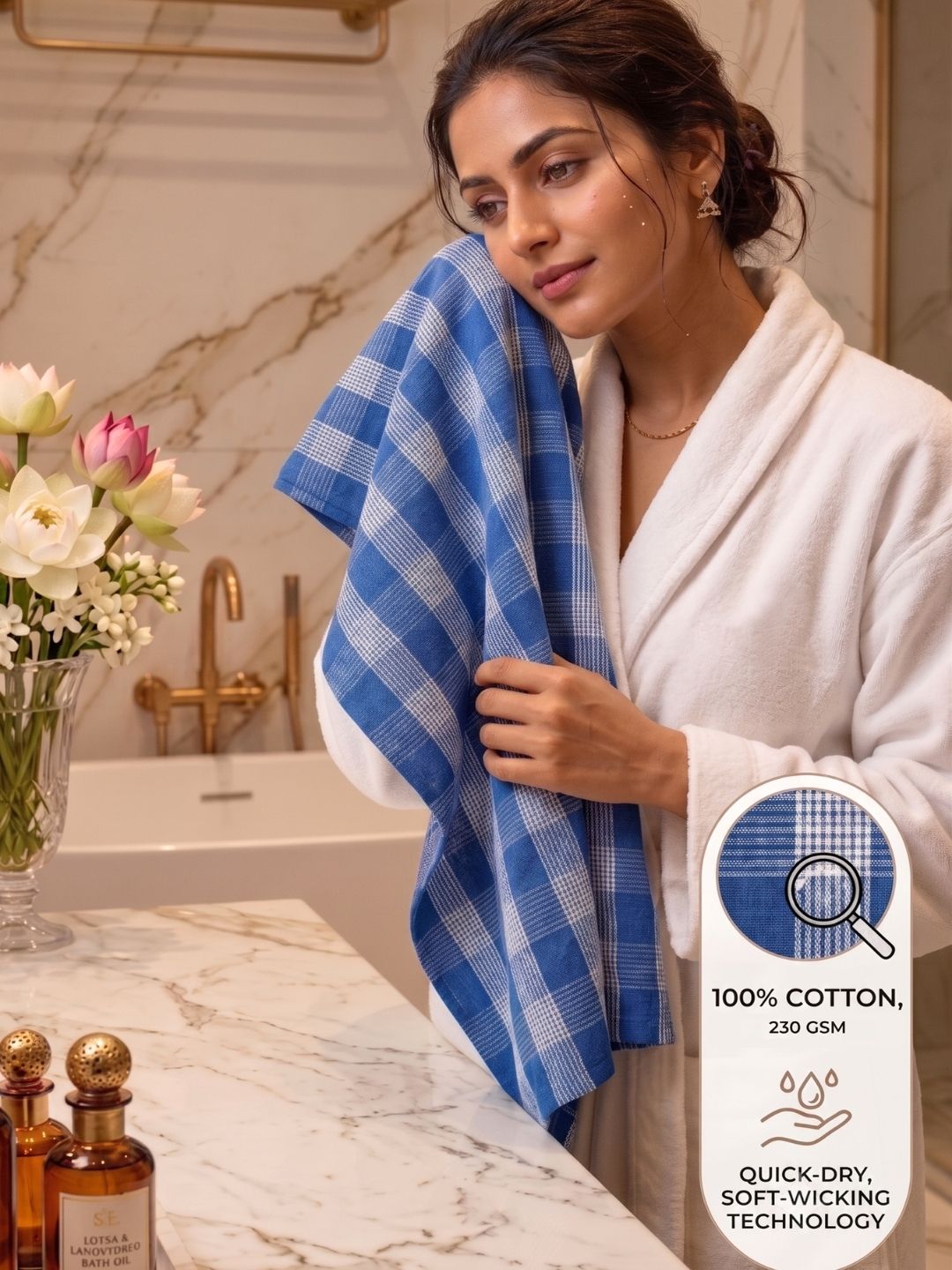 Checks Bath Towel for Men & Women Blue -By Athom Living - Athom Living