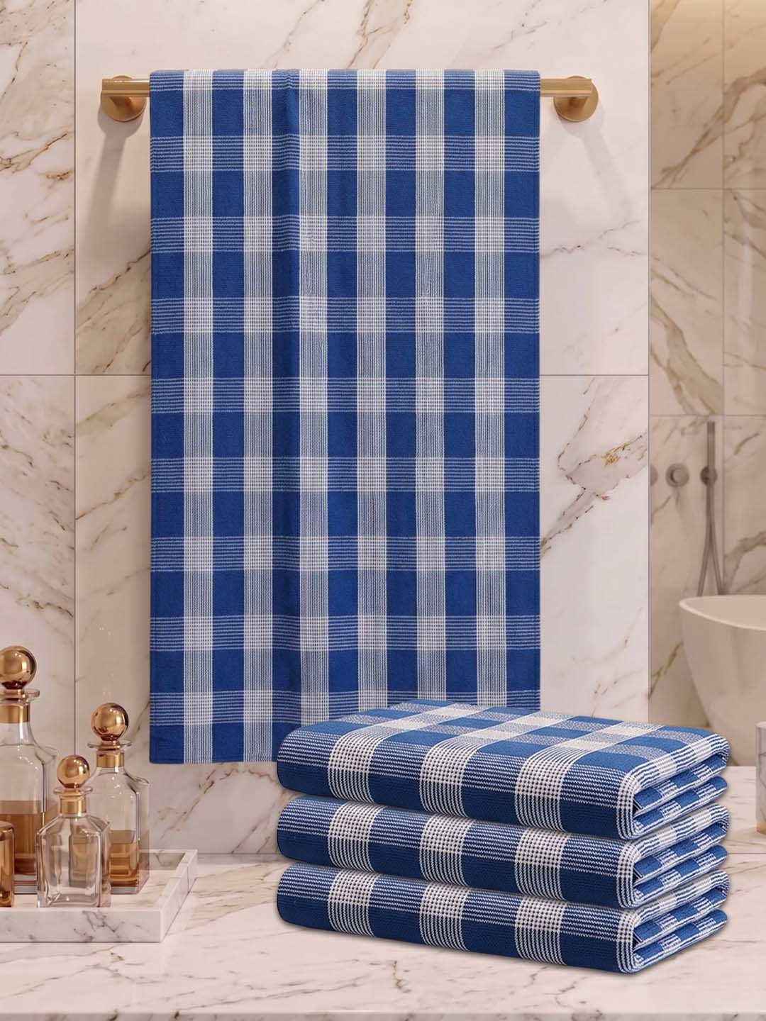Checks Bath Towel for Men & Women Blue -By Athom Living - Athom Living