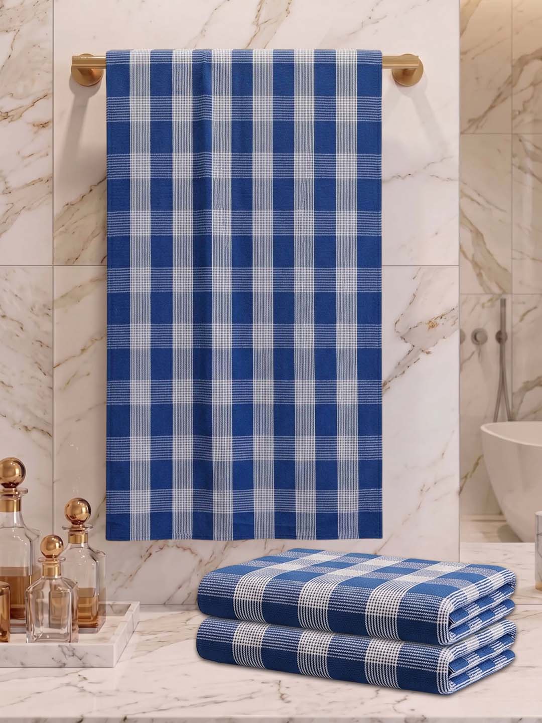 Checks Bath Towel for Men & Women Blue -By Athom Living - Athom Living
