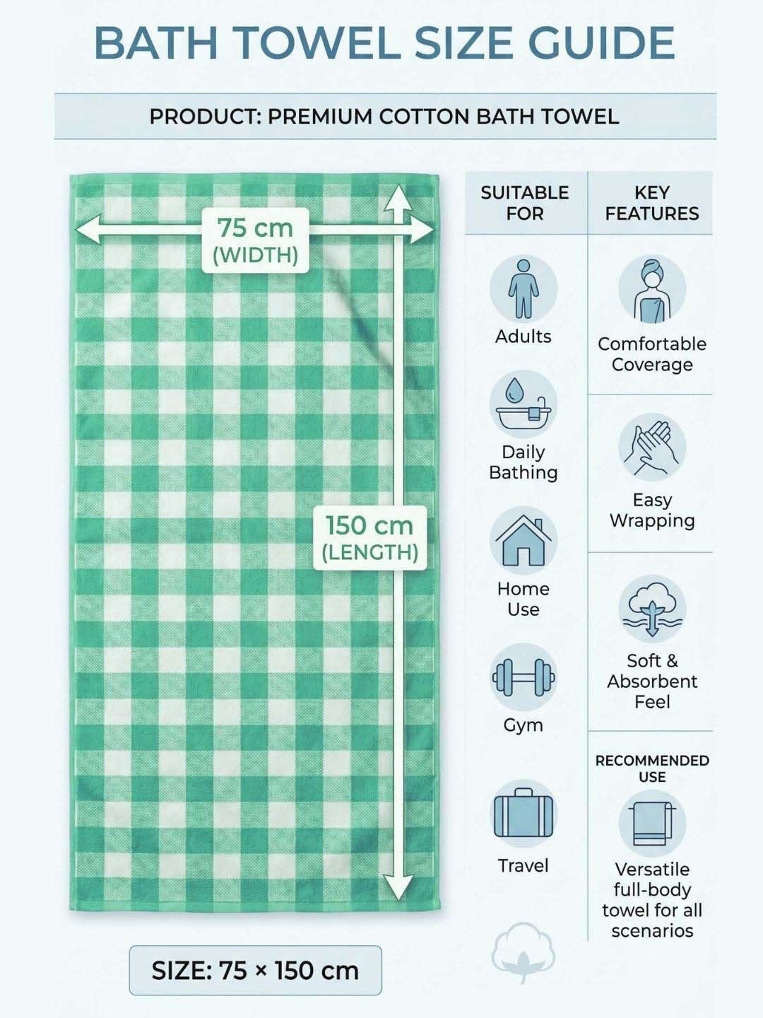 Checks Bath Towel for Men & Women Blue & Sea Green-By Athom Living - Athom Living
