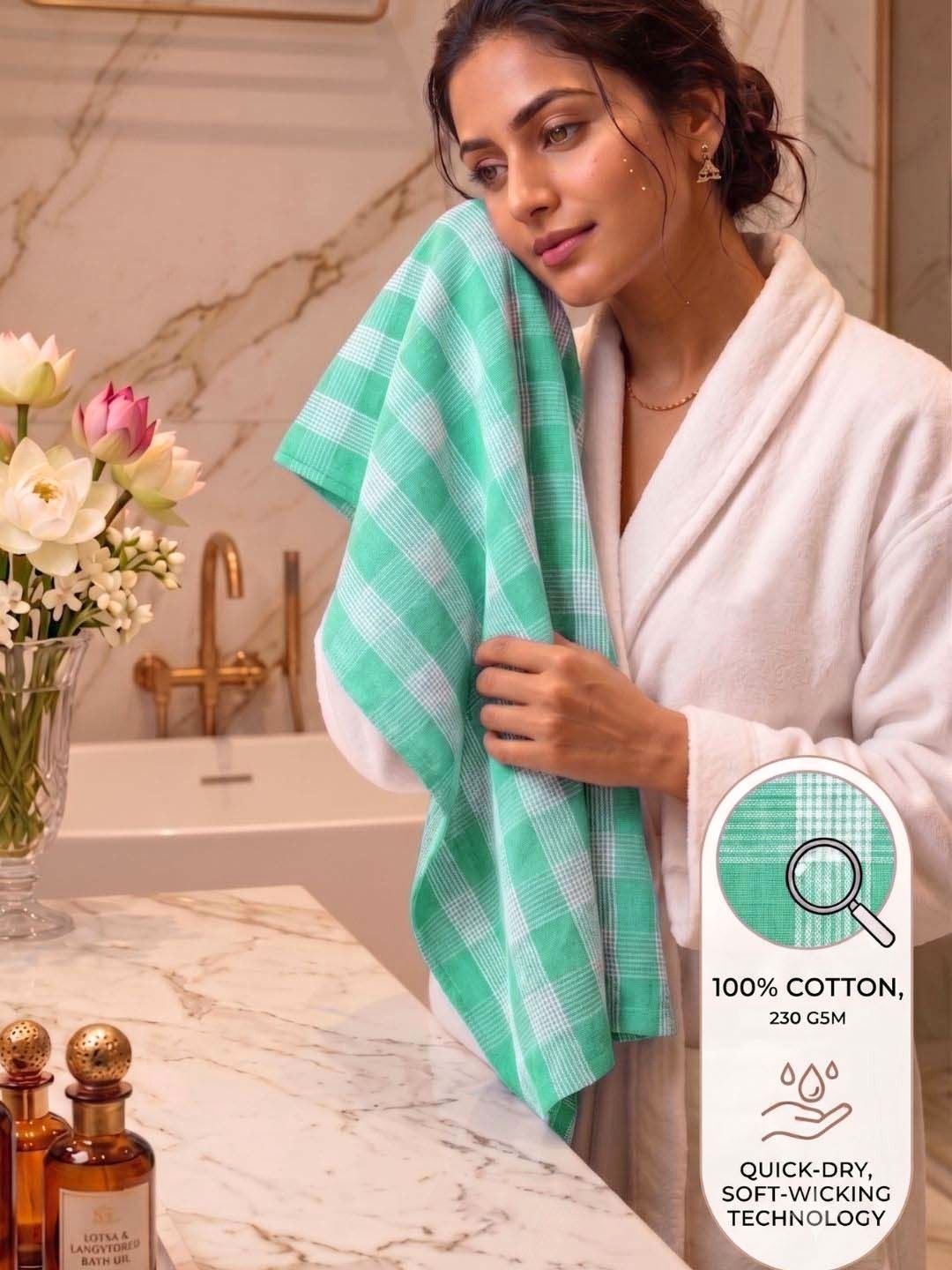 Checks Bath Towel for Men & Women Blue & Sea Green-By Athom Living - Athom Living