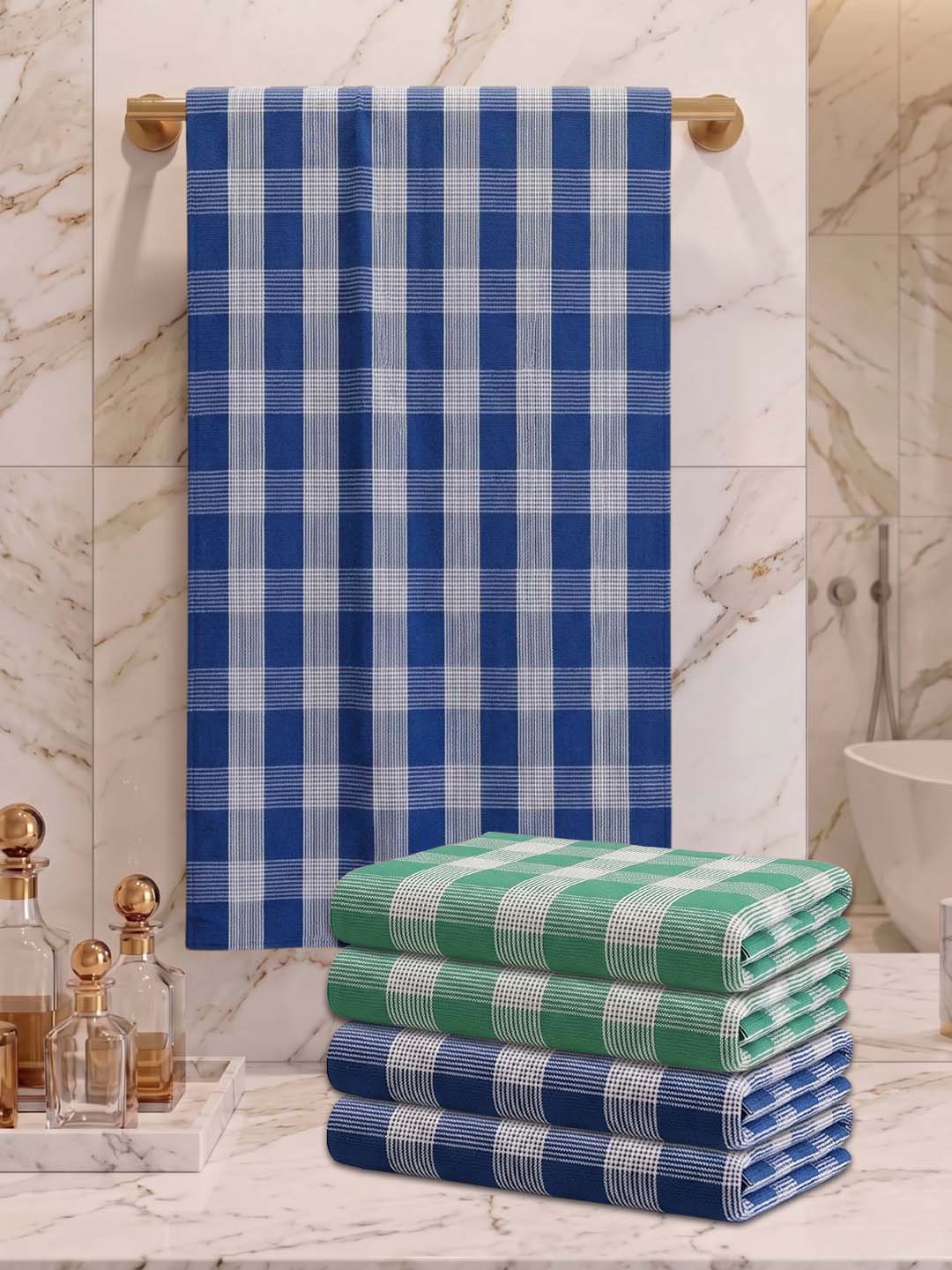 Checks Bath Towel for Men & Women Blue & Sea Green -By Athom Living - Athom Living