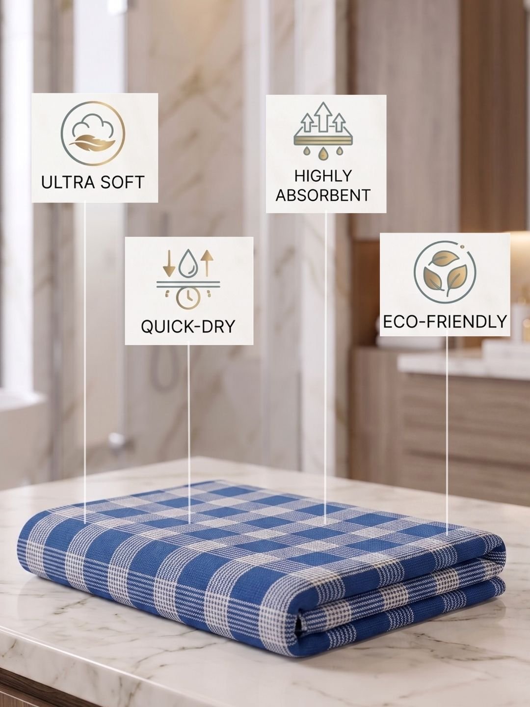 Checks Bath Towel for Men & Women Blue & Sea Green & Olive Green-By Athom Living - Athom Living