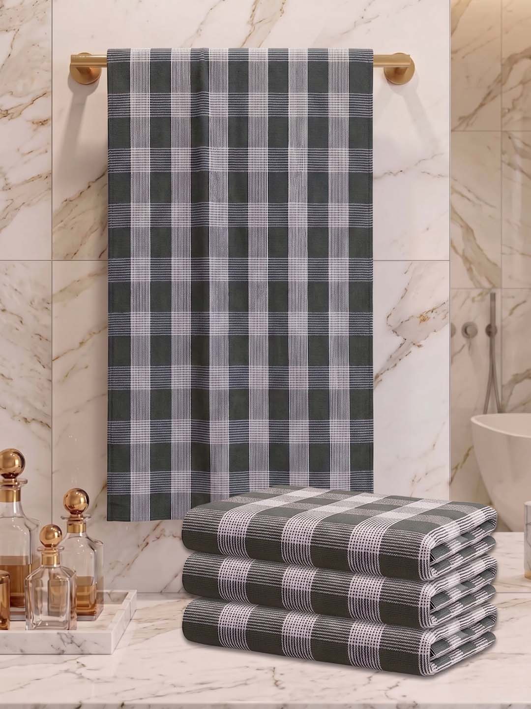 Checks Bath Towel for Men & Women Olive Green -By Athom Living - Athom Living