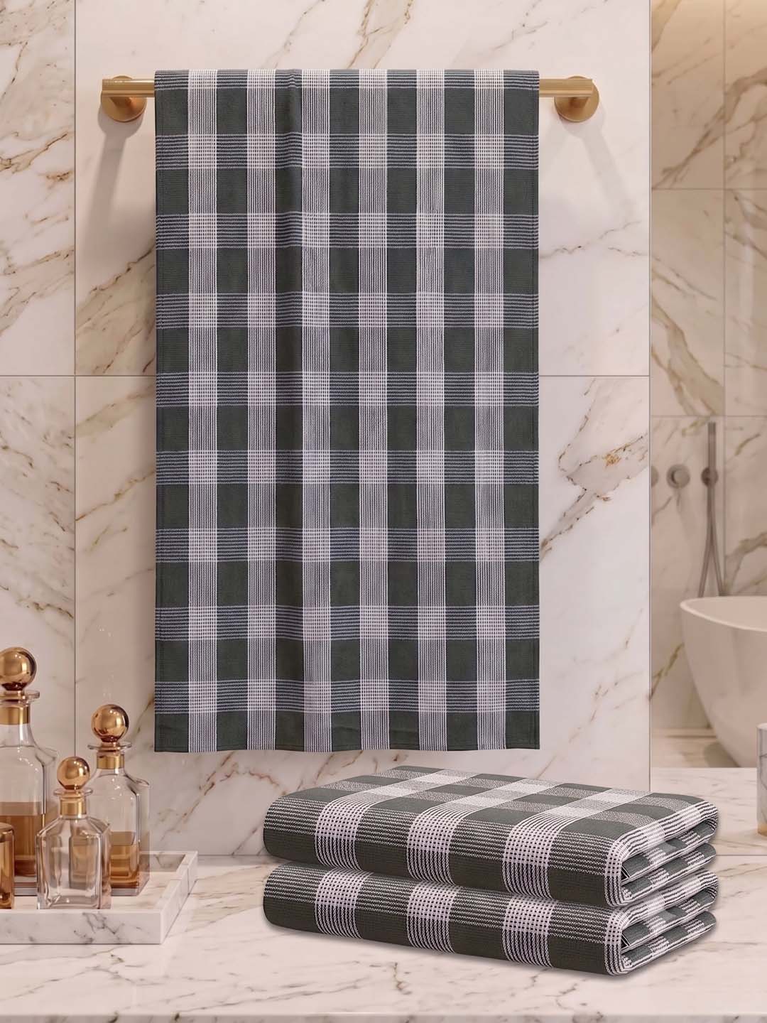 Checks Bath Towel for Men & Women Olive Green-By Athom Living - Athom Living