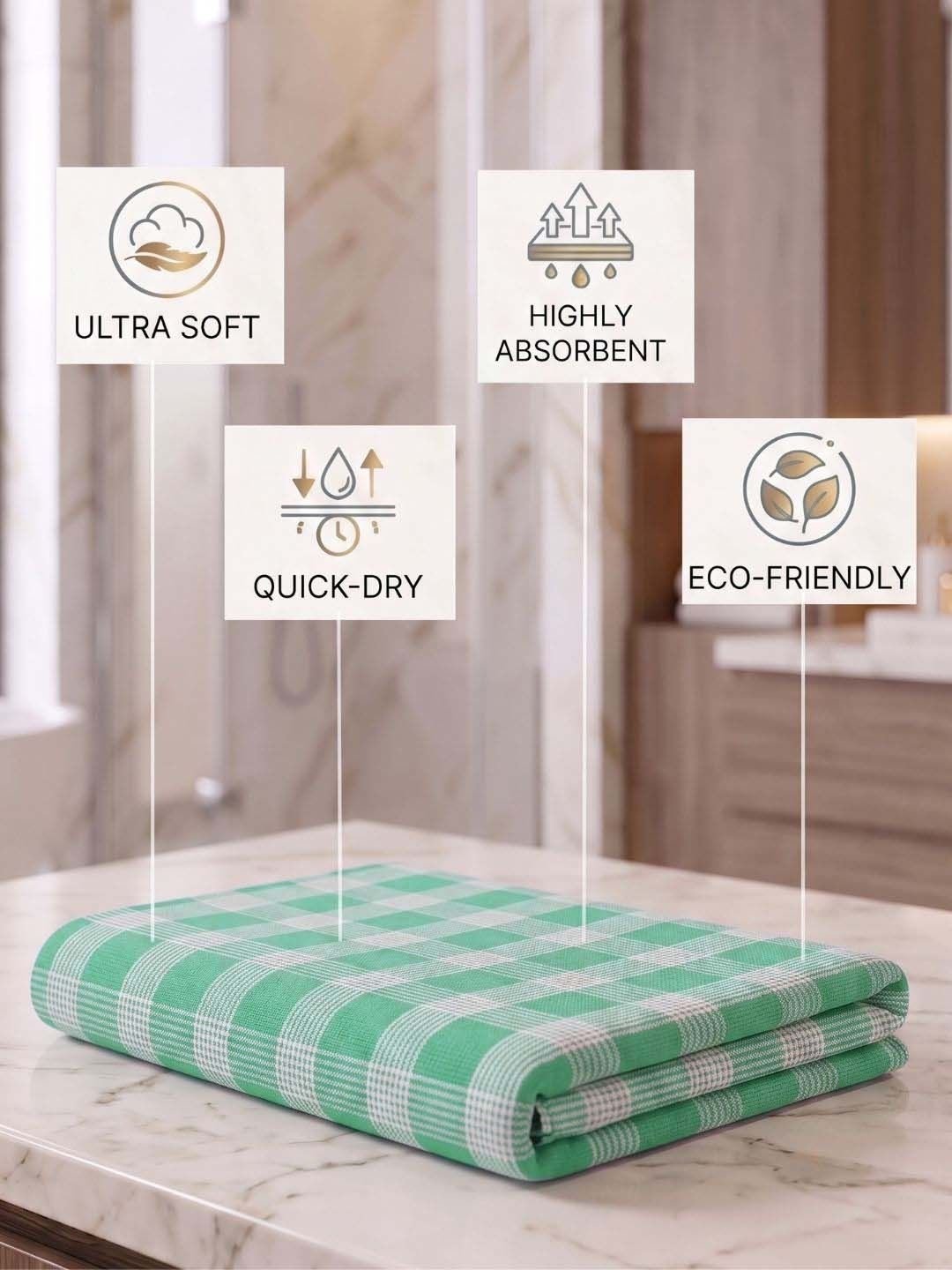 Checks Bath Towel for Men & Women Sea Green-By Athom Living - Athom Living