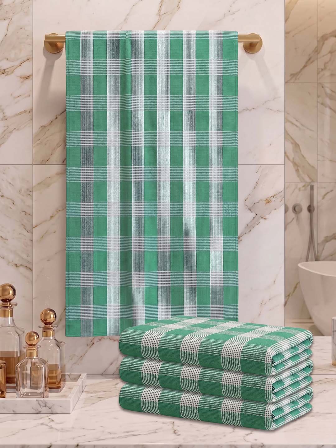 Checks Bath Towel for Men & Women Sea Green -By Athom Living - Athom Living