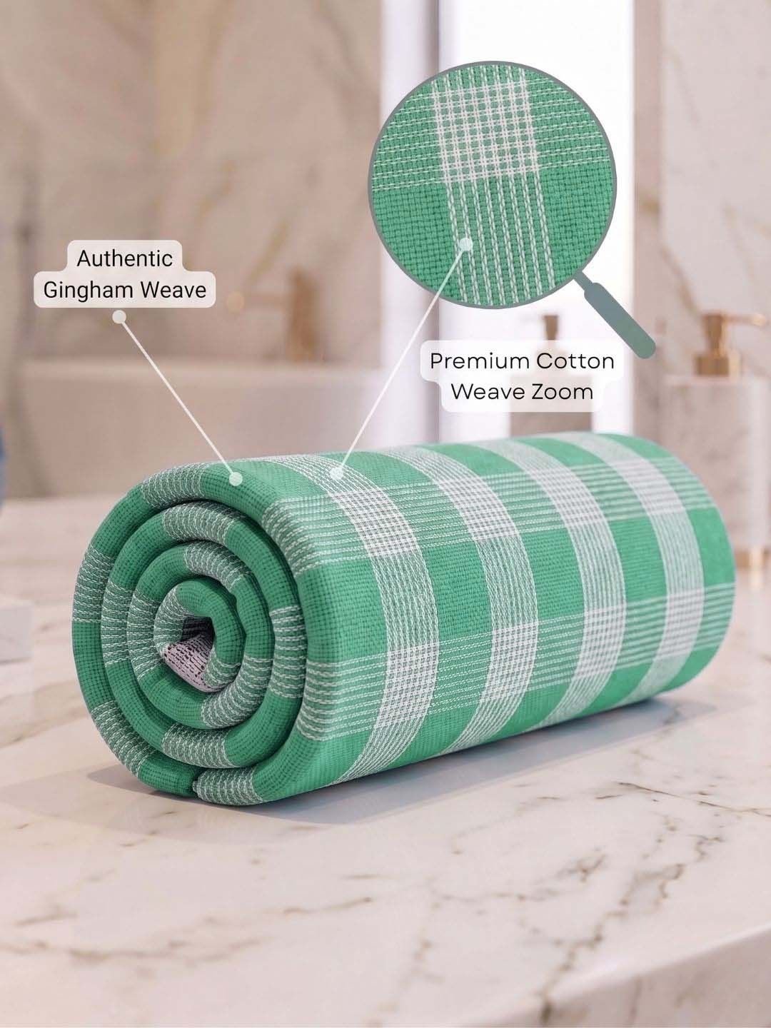 Checks Bath Towel for Men & Women Sea Green-By Athom Living - Athom Living