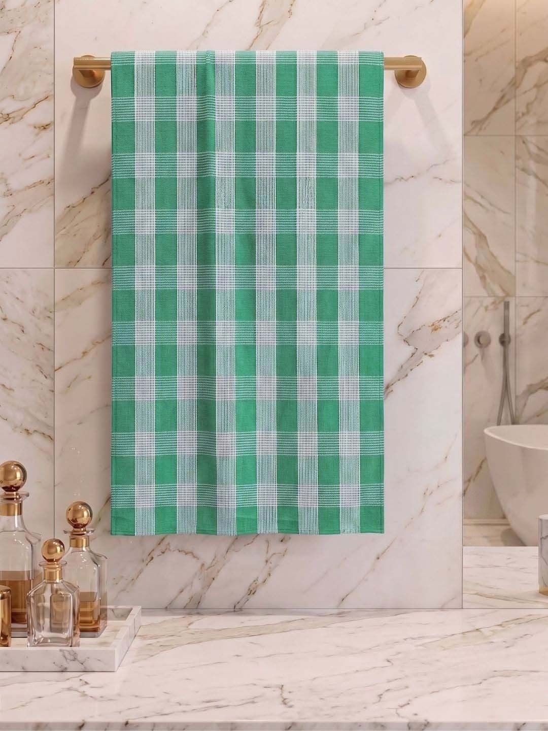 Checks Bath Towel for Men & Women Sea Green- By Athom Living - Athom Living