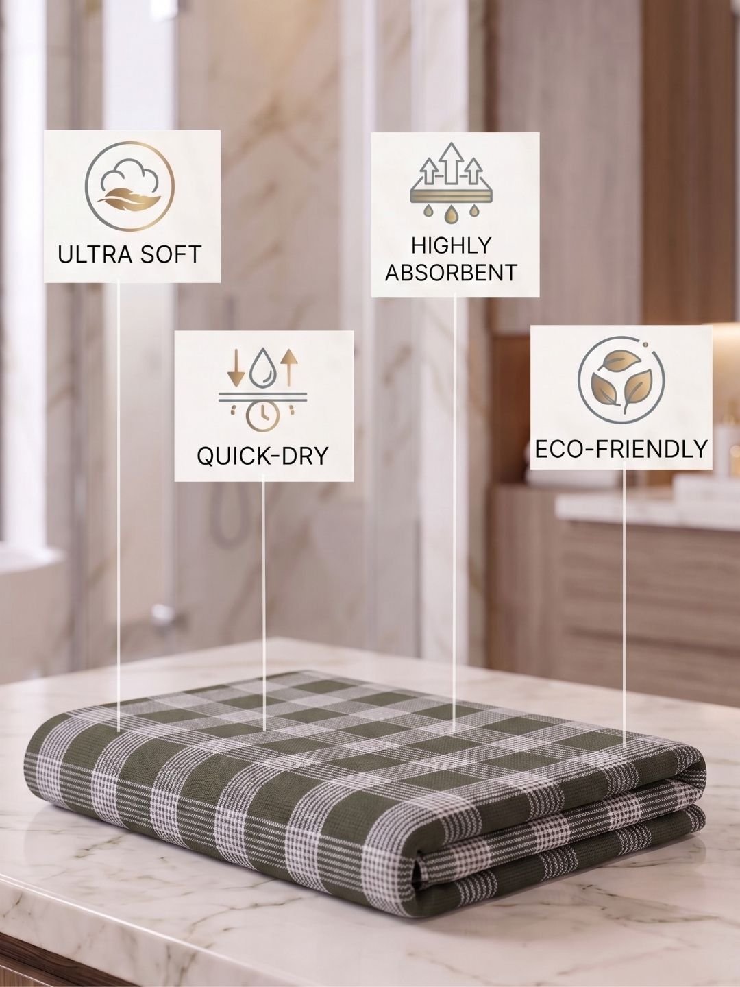 Checks Bath Towel for Men & Women Sea Green & Olive Green -By Athom Living - Athom Living