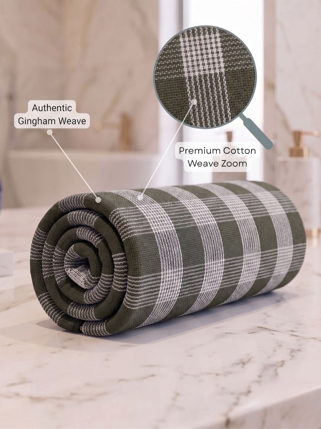 Checks Bath Towel for Men & Women Sea Green & Olive Green -By Athom Living - Athom Living