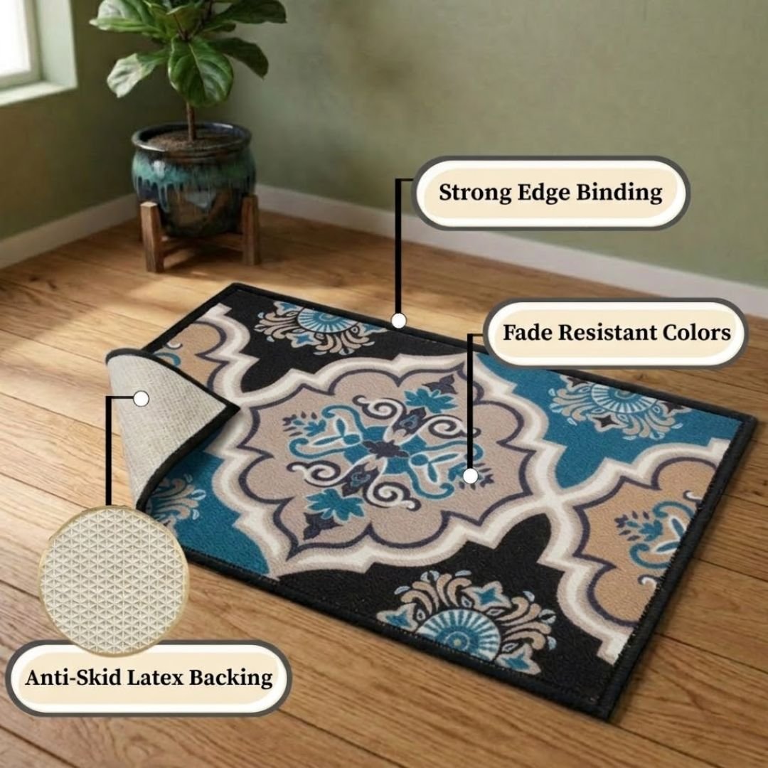 Contemporaray Blue Premium Anti Slip Printed Door Mat by Athom Living - Athom Living
