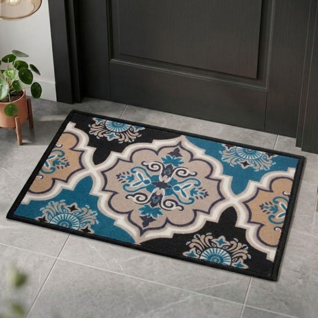 Contemporaray Blue Premium Anti Slip Printed Door Mat by Athom Living - Athom Living
