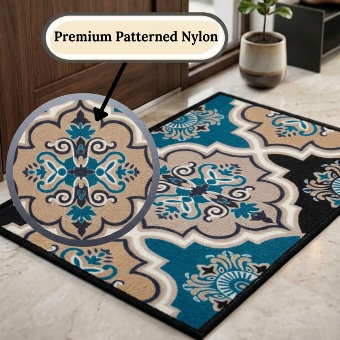 Contemporaray Blue Premium Anti Slip Printed Door Mat Pack of 3 by Athom Living - Athom Living