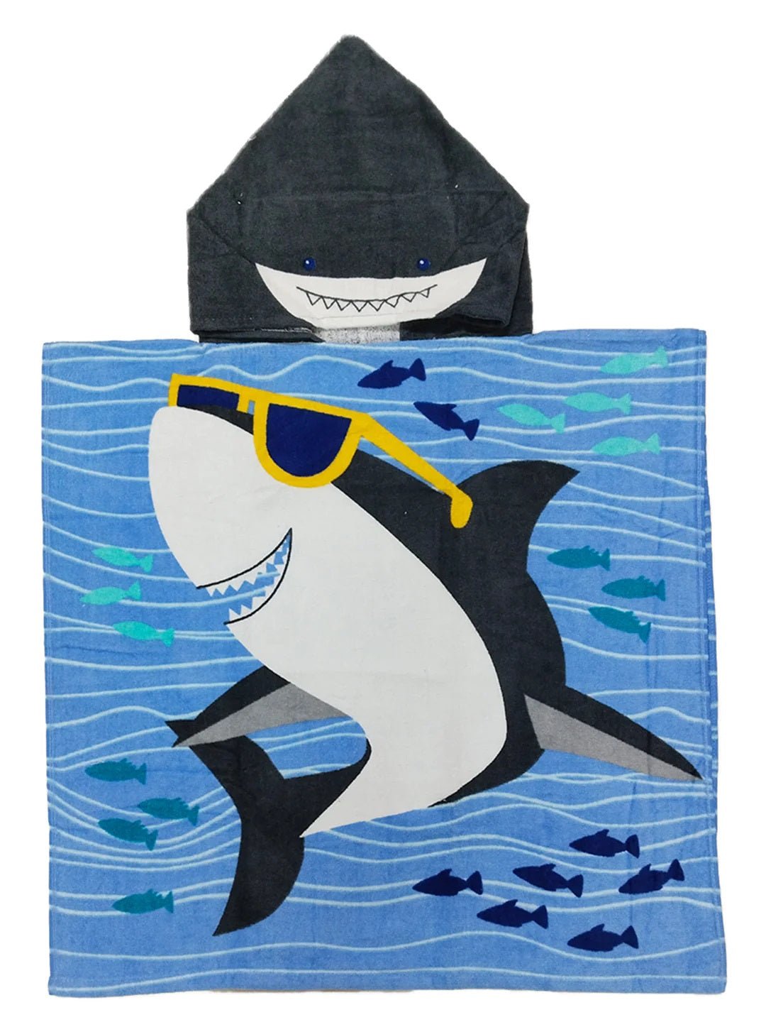Cool Baby Shark Kids Hooded Bath Towel Poncho Design by Athom Living - Athom Living