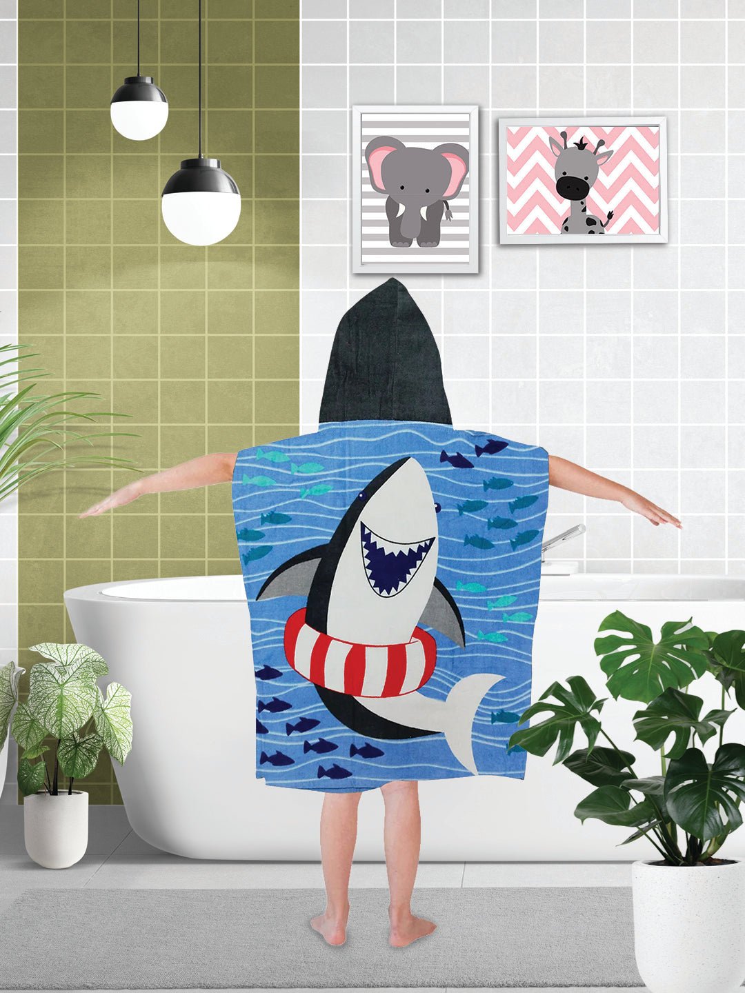 Cool Baby Shark Kids Hooded Bath Towel Poncho Design by Athom Living - Athom Living