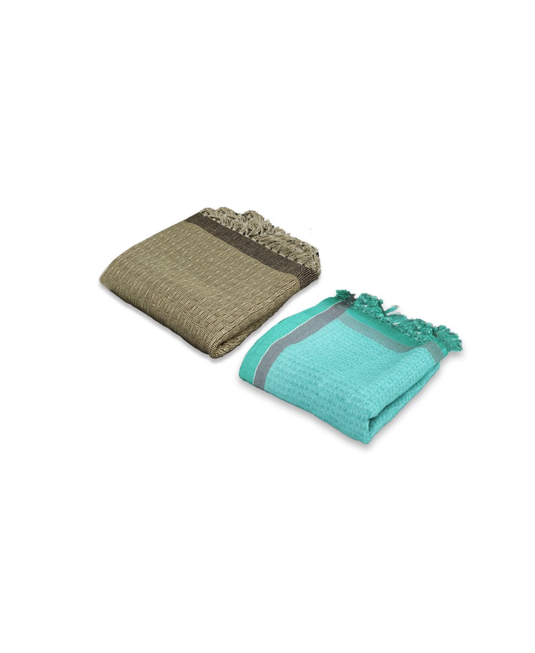 Dark Brown & Light Blue Light Weight Premium Cotton Bath (Pack of 2) by Athom Living - Athom Living