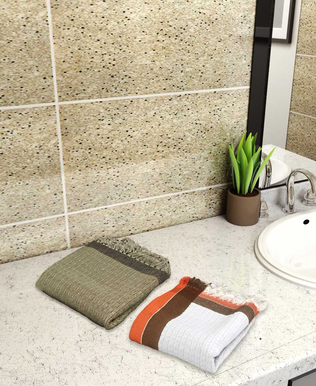 Dark Brown & White Light Weight Premium Cotton Bath Towel (Pack of 2) by Athom Living - Athom Living