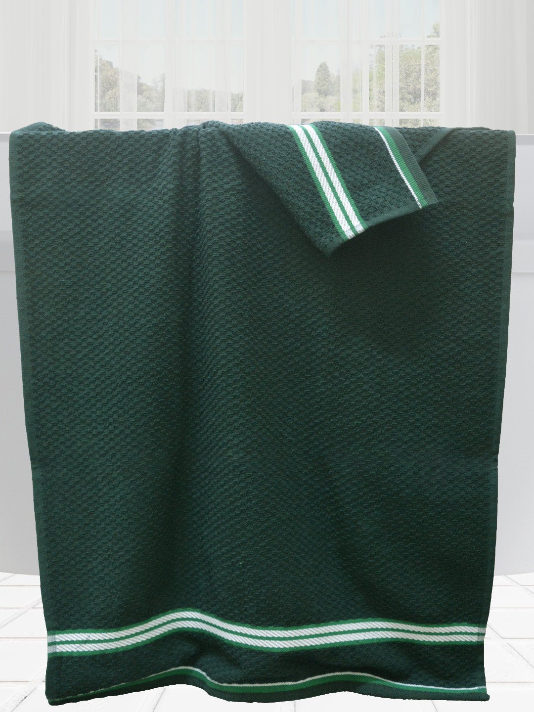 Dark Green Popcorn Textured Solid Bath Towel (Pack of 2) by Athom Living - Athom Living