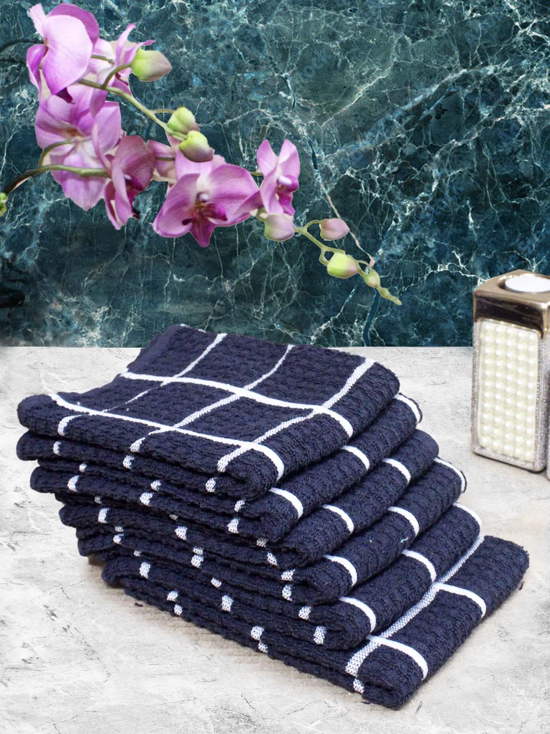 Dark Navy Blue Cotton Soft Hand Towel (Pack of 6) by Athom Living - Athom Living