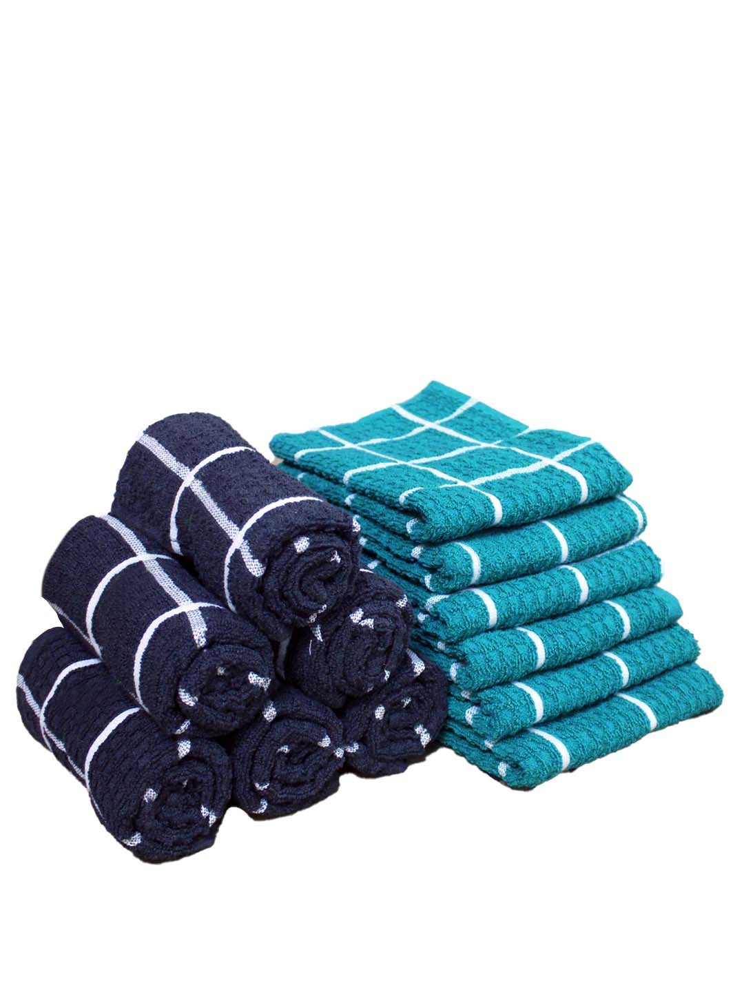 Dark Navy Blue & Light Blue Cotton Soft Hand Towel (Pack of 12) by Athom Living - Athom Living