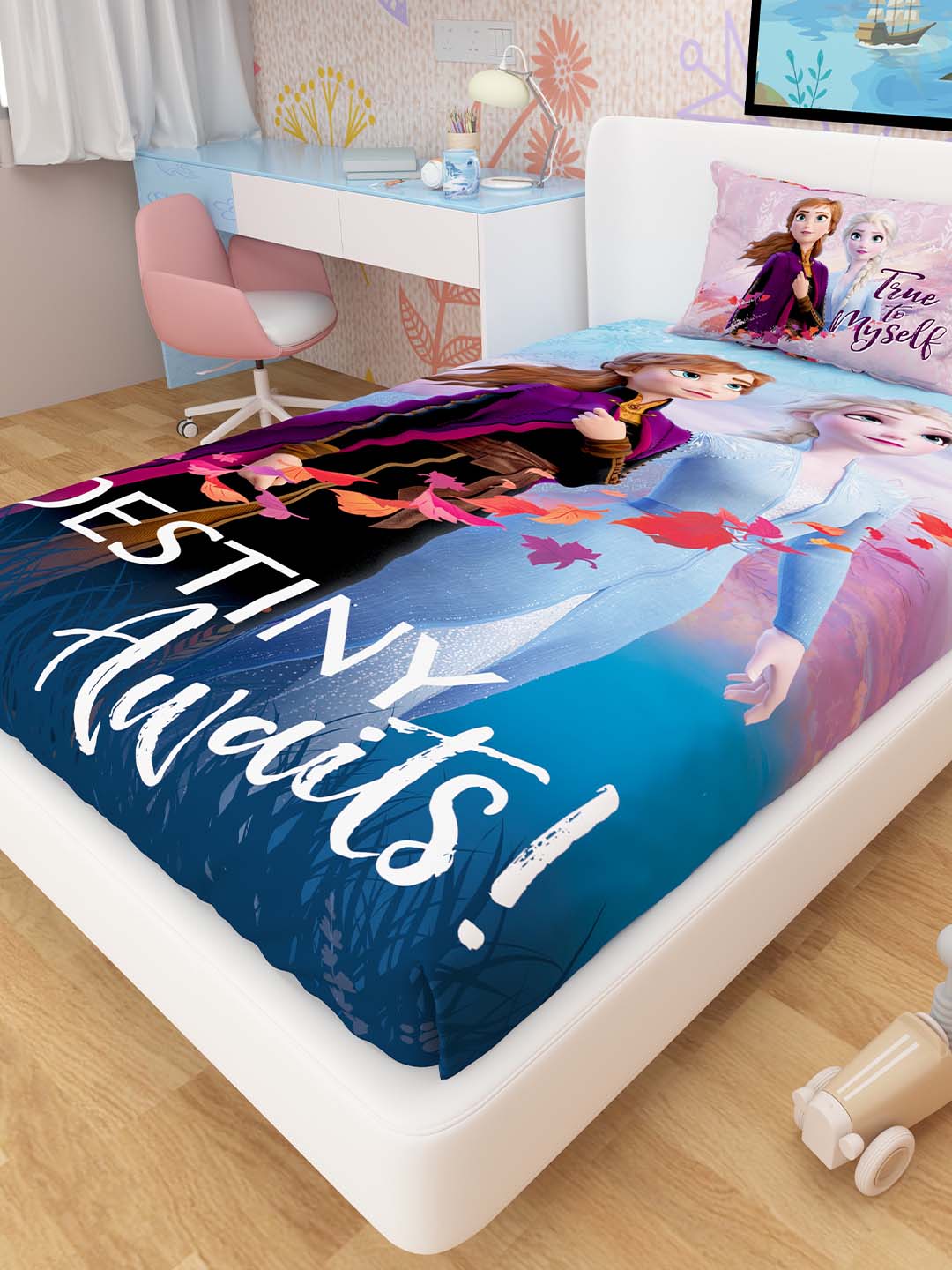 Destiny Awaits Frozen Kids Cotton Single Bedsheet with Pillow Cover by Athom Living - Athom Living