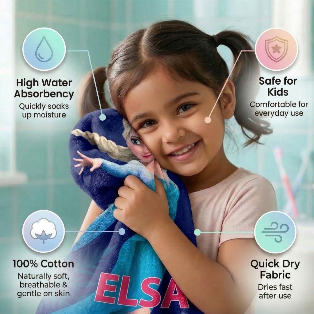 Disney Blue Elsa Frozen Kids Cotton Bath Towel – Soft & Absorbent by Athom Living - Athom Living