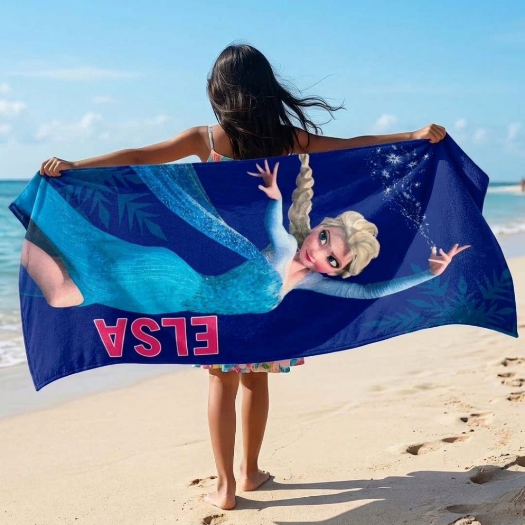 Disney Blue Elsa Frozen Kids Cotton Bath Towel – Soft & Absorbent by Athom Living - Athom Living