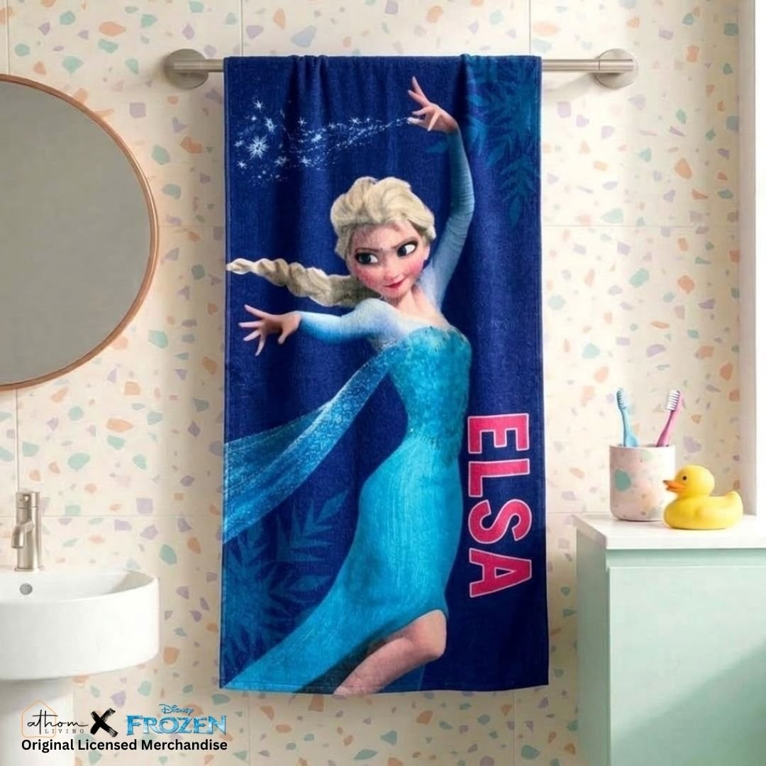Disney Blue Elsa Frozen Kids Cotton Bath Towel – Soft & Absorbent by Athom Living - Athom Living