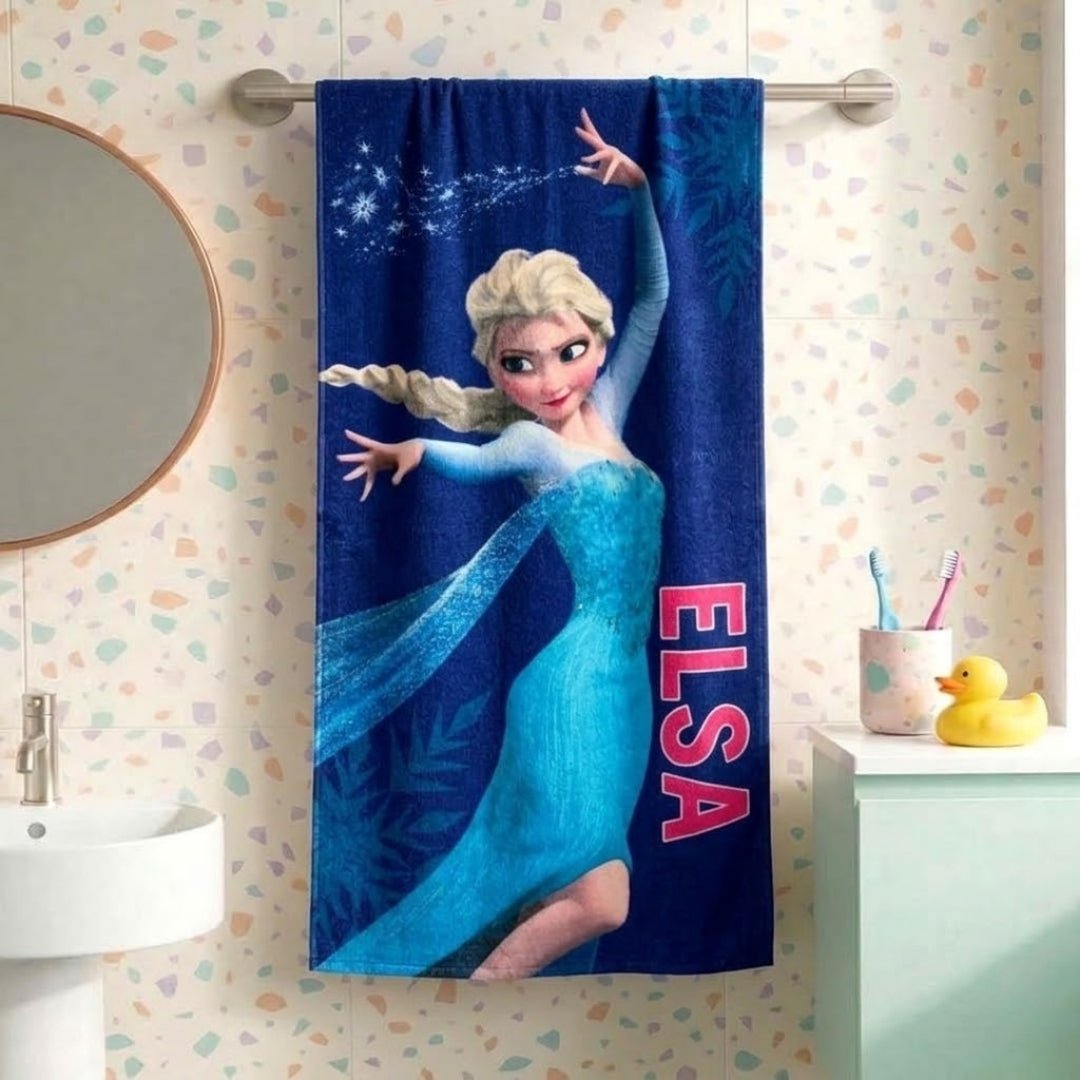 Disney Blue Elsa Frozen Kids Cotton Bath Towel – Soft & Absorbent by Athom Living - Athom Living