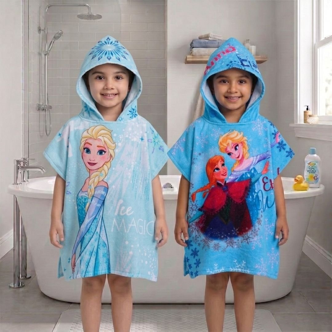 Disney Frozen - Anna & Elsa Hooded Poncho Kids Towels Combo Set of 2 by Athom Living - Athom Living