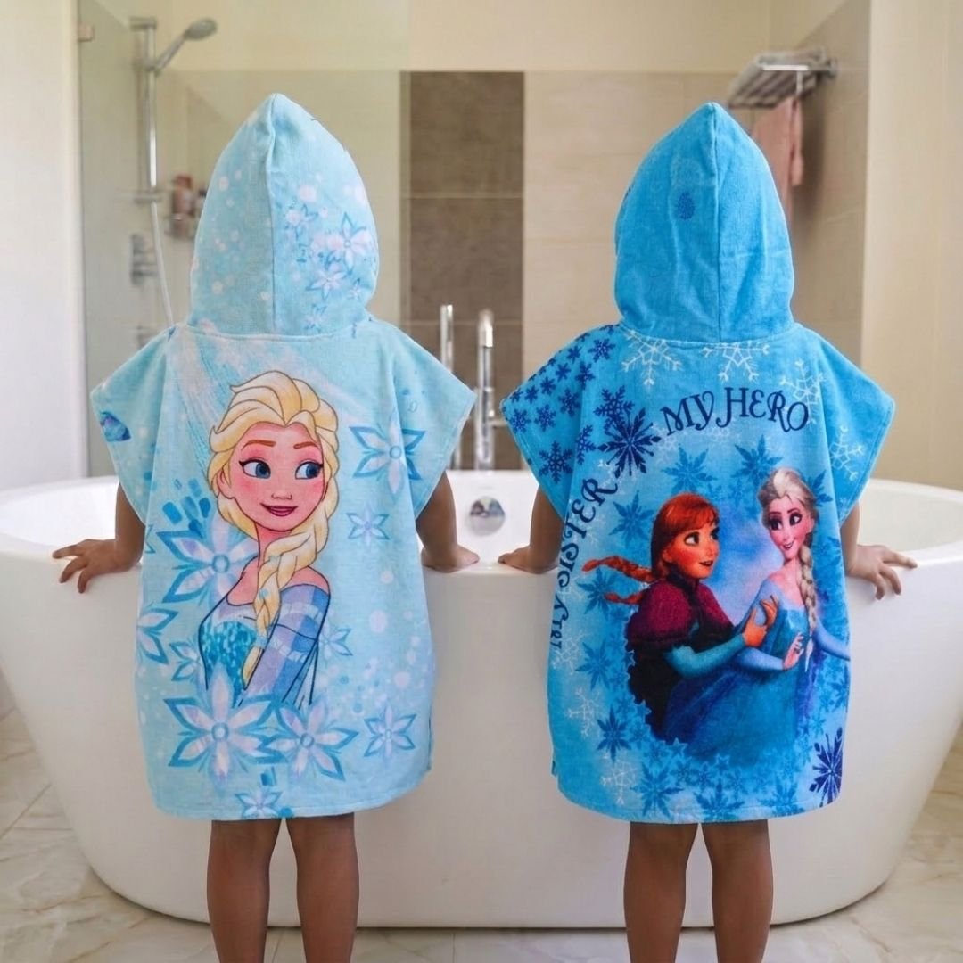 Disney Frozen - Anna & Elsa Hooded Poncho Kids Towels Combo Set of 2 by Athom Living - Athom Living