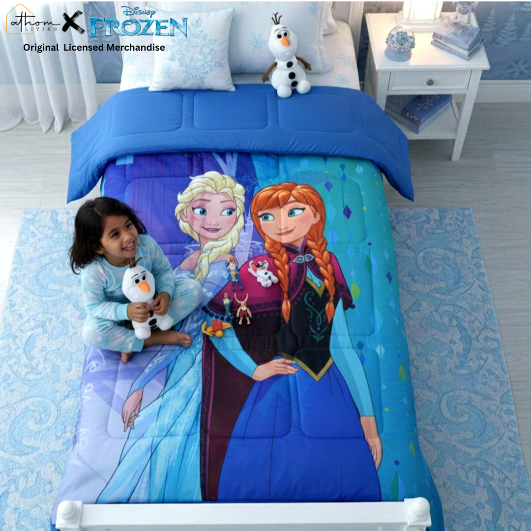 Disney Frozen Elsa & Anna Kids Comforter – Single– Magical Cozy Sleep by Athom Living - Athom Living