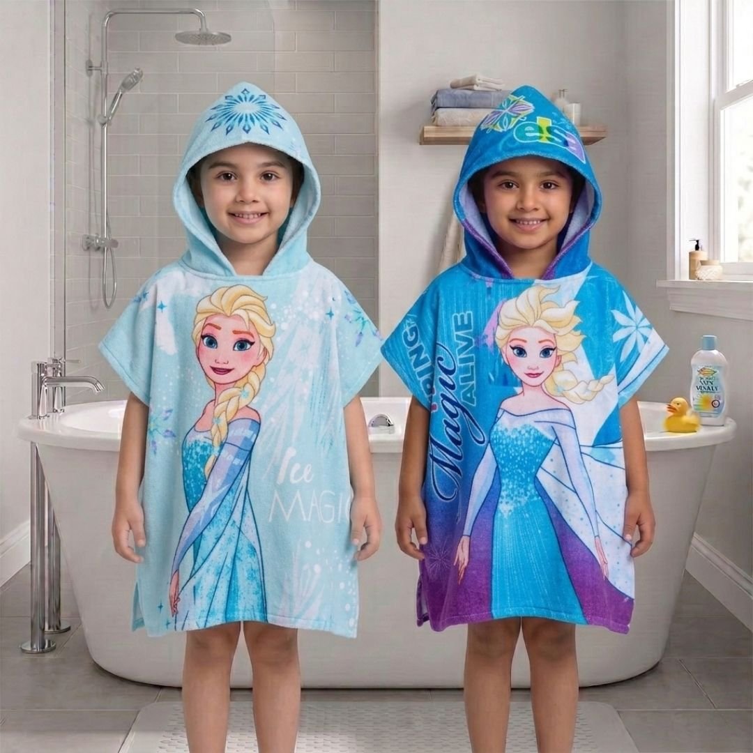 Disney Frozen - Elsa Hooded Poncho Kids Towels Combo Set of 2 by Athom Living - Athom Living