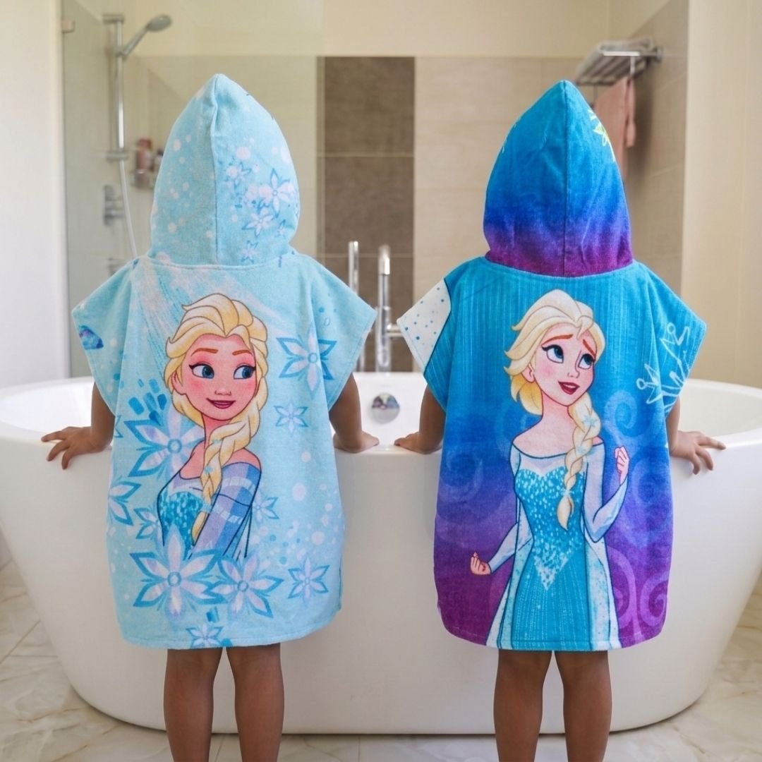 Disney Frozen - Elsa Hooded Poncho Kids Towels Combo Set of 2 by Athom Living - Athom Living