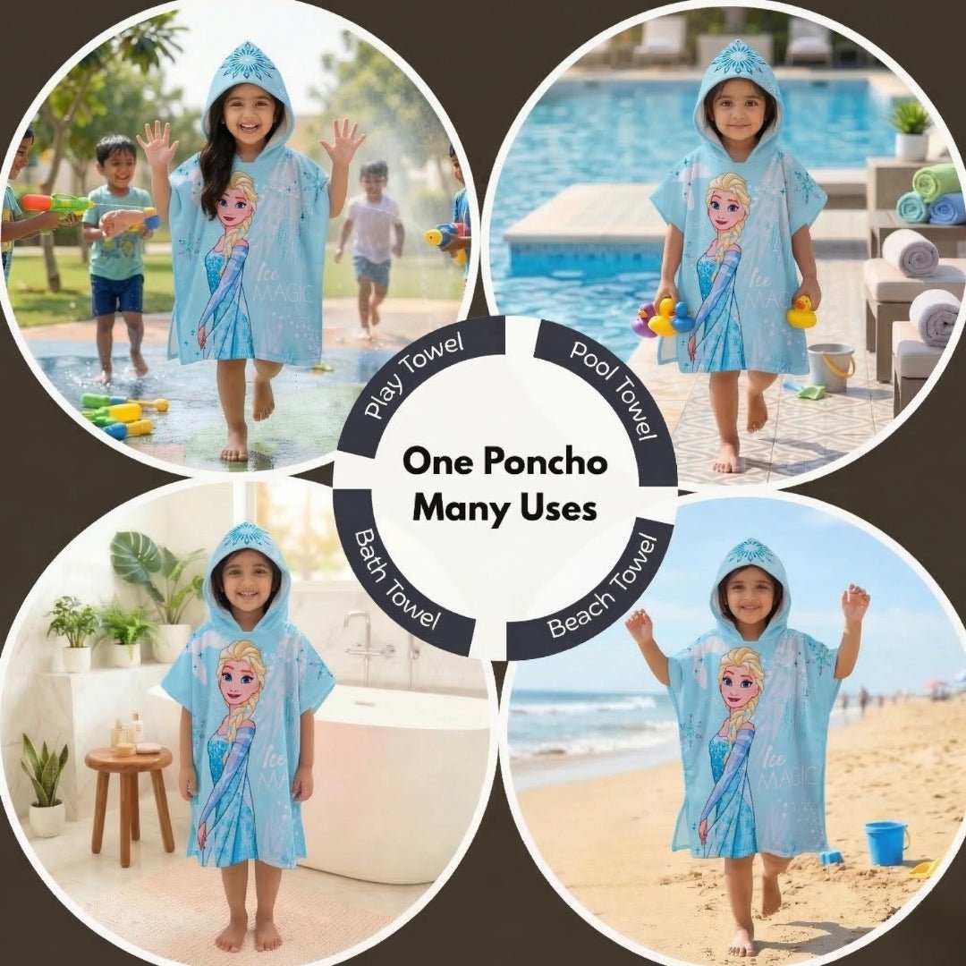 Disney Frozen - Elsa Hooded Poncho Kids Towels Combo Set of 2 by Athom Living - Athom Living