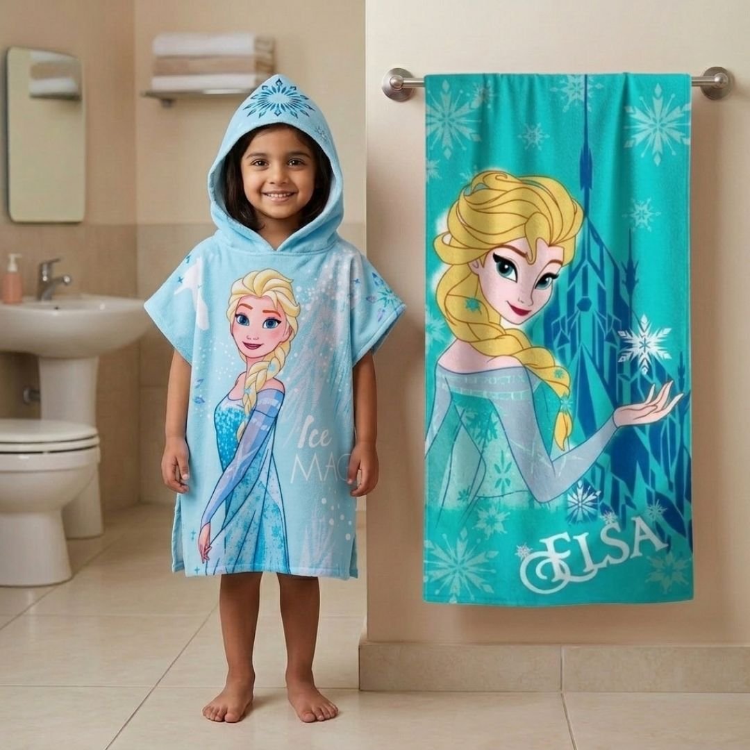 Disney Frozen 'Elsa - Ice Magic' Kids Hooded Towel and Kids Bath Towel Combo by Athom Living - Athom Living