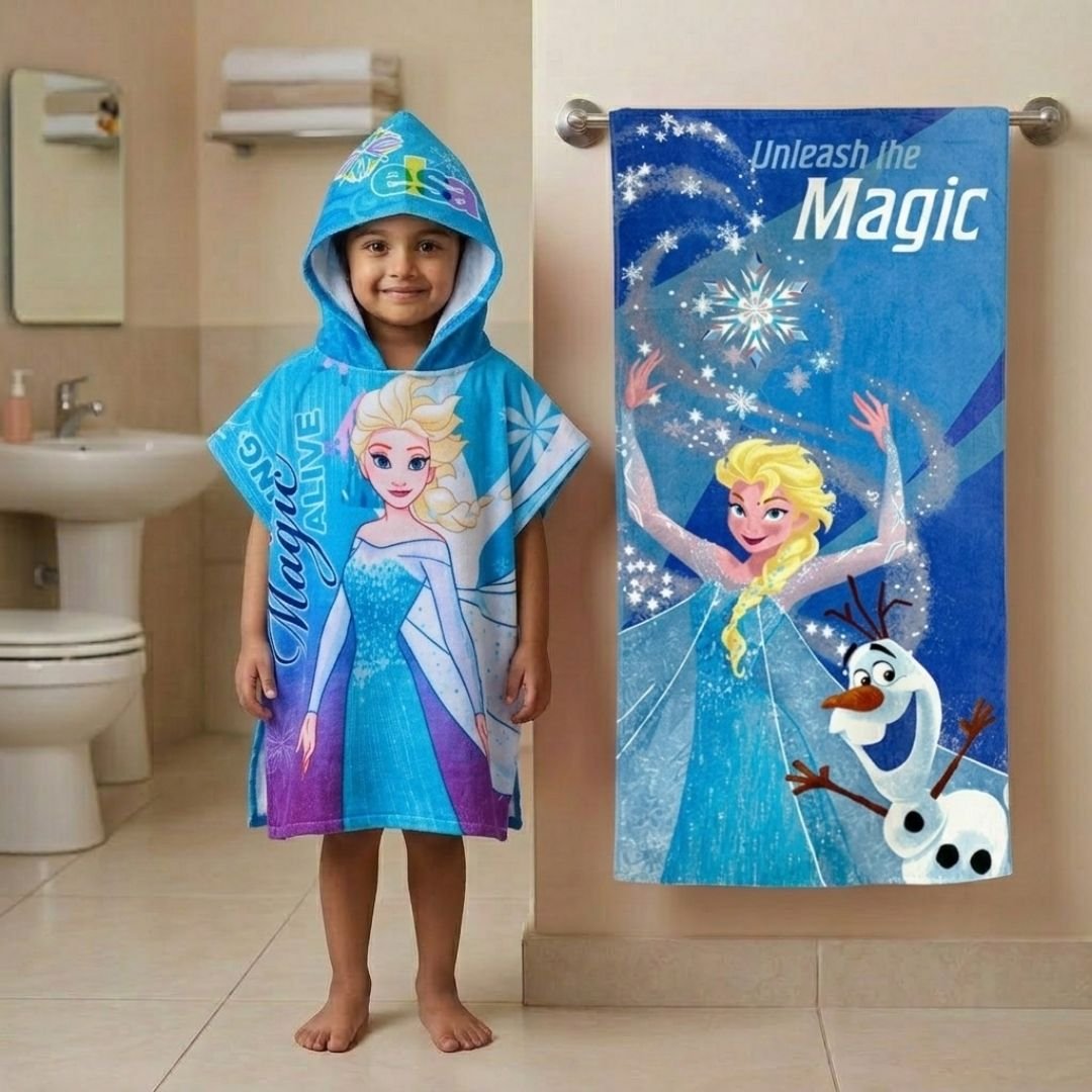 Disney Frozen Kids Hooded Towel and Bath Towel Combo by Athom Living - Athom Living