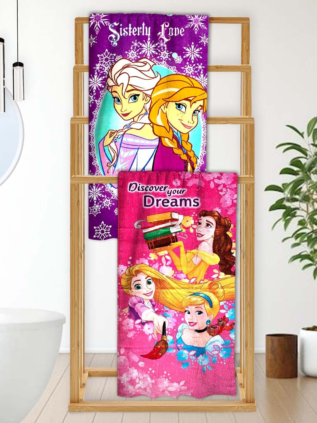 Disney Frozen & Princess Kids Cotton Bath Towel Combo - Pack of 2 by Athom Living - Athom Living